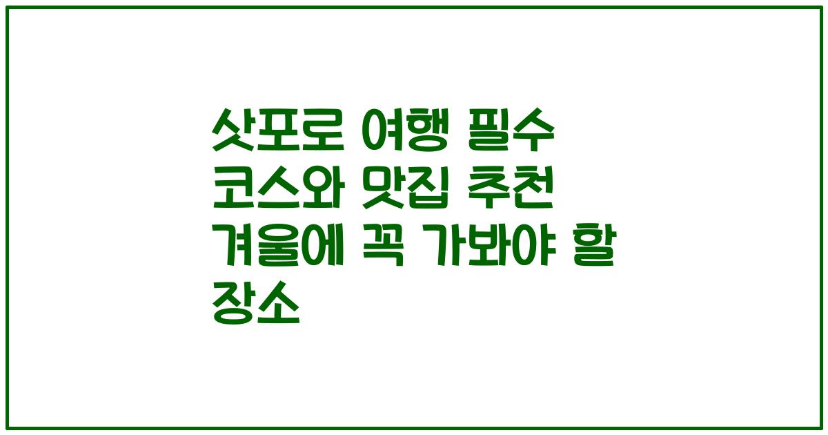 삿포로 여행 필수 코스와 맛집 추천 겨울에 꼭 가봐야 할 장소